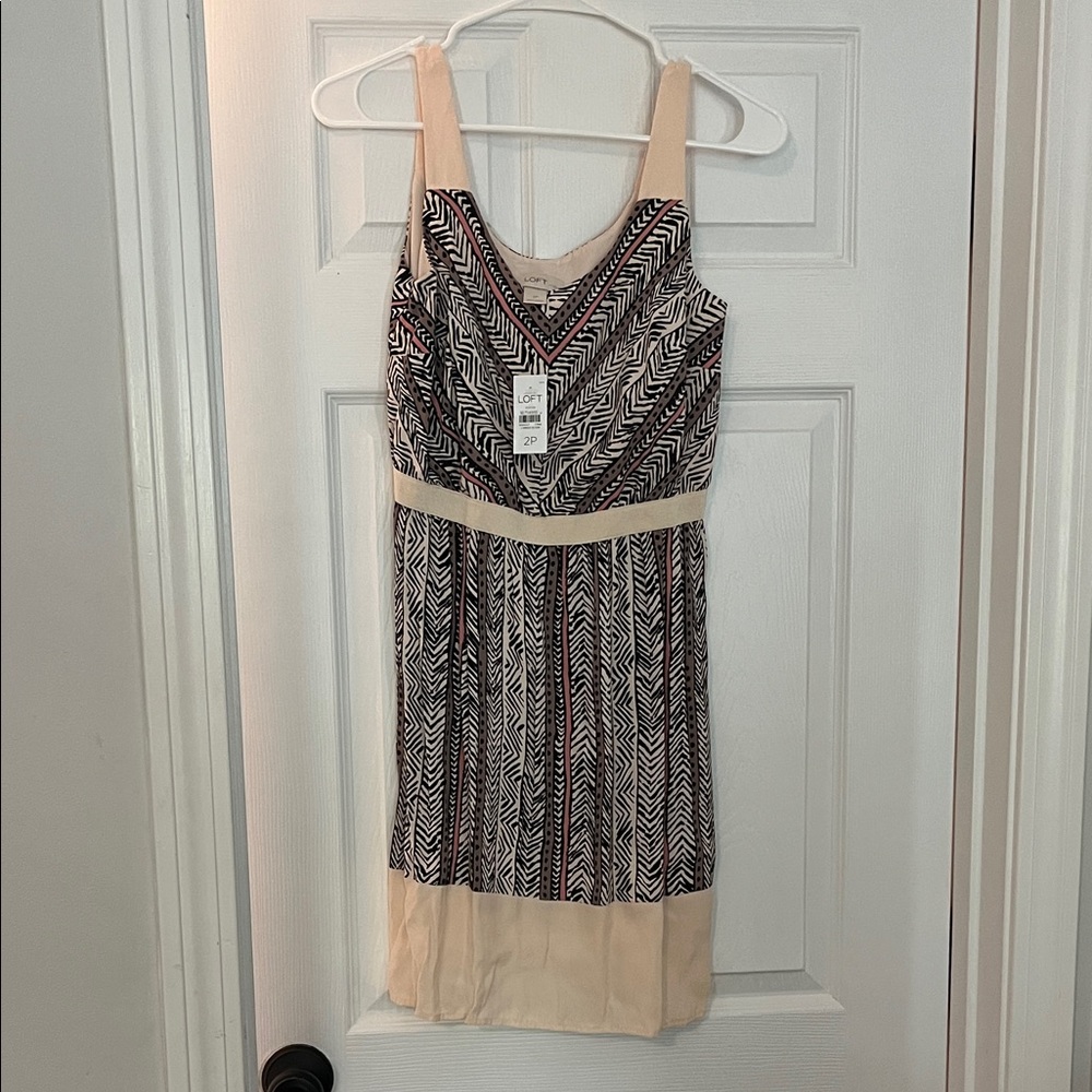 LOFT Black and Cream Chevron Midi Dress